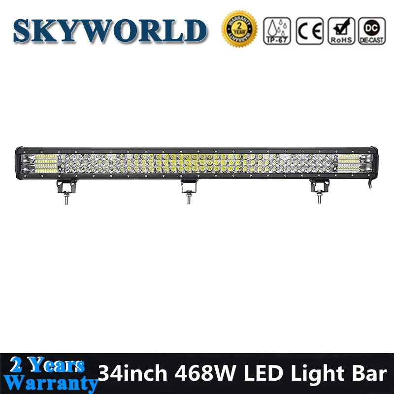 

468W 34inch 7D Tri Row LED Driving Light Bar Offroad Combo Beam LED Bar 12V For Truck Uaz Kamaz Trailer 4x4 SUV ATV Bumper Roof