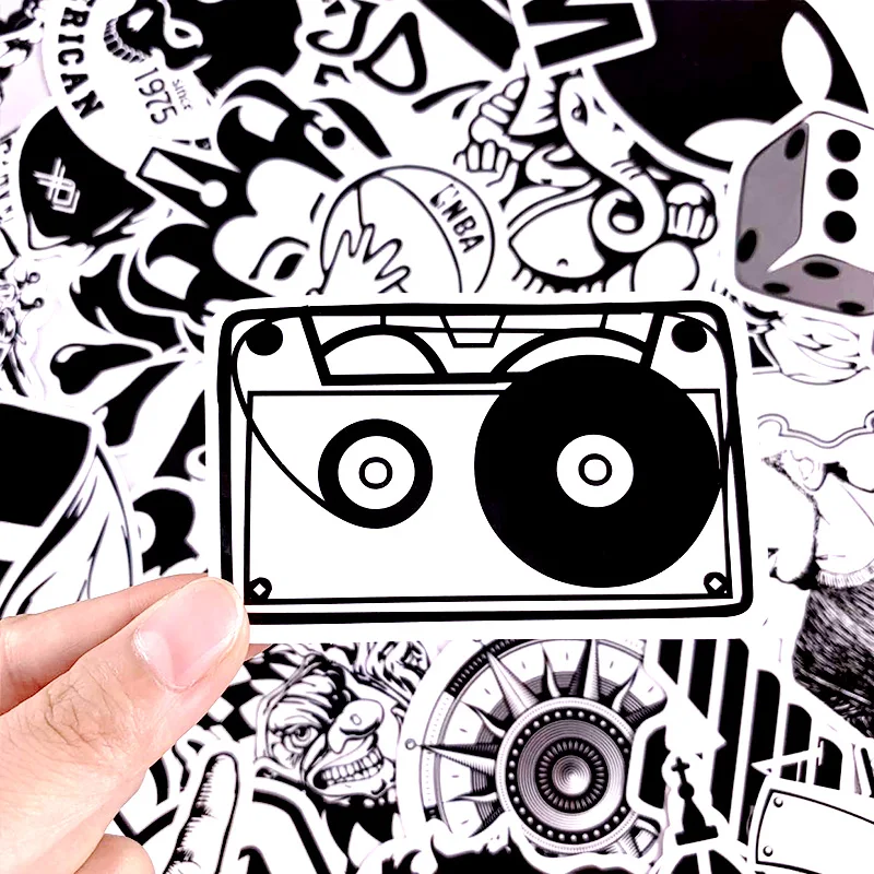 60 шт. черно-белые крутые наклейки DIY для скейтборда багажа ноутбука сноуборда телефона игрушка на холодильник Стайлинг наклейки для украшения дома