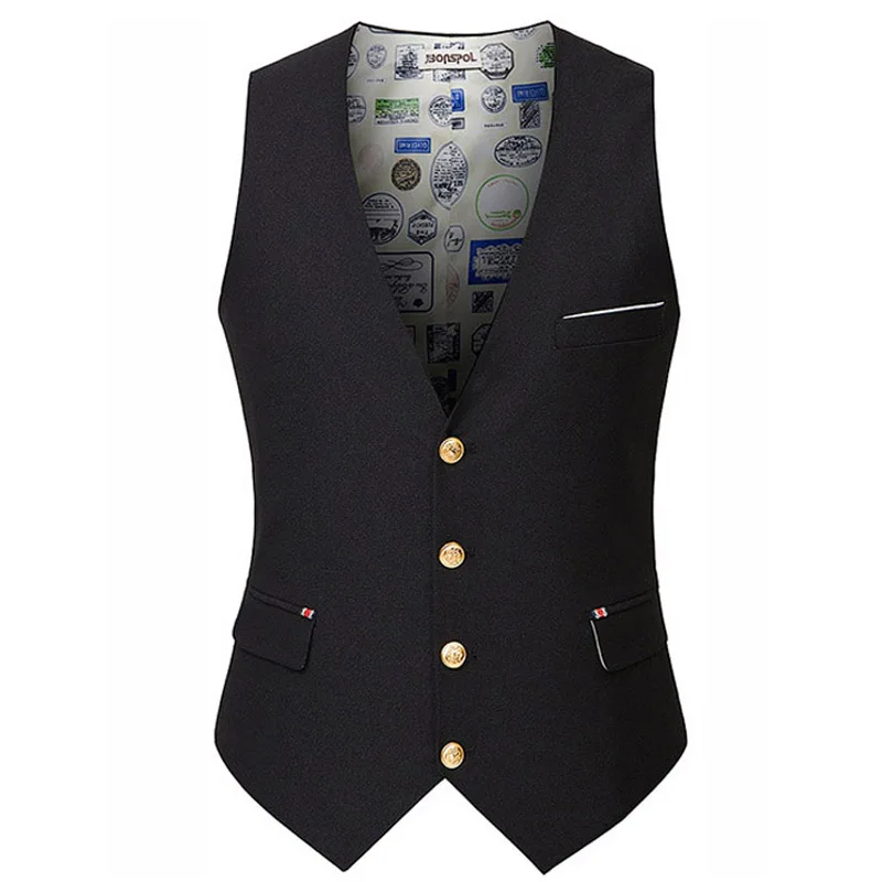 

Male Embroidered Suit Vest Men Fashion Metal Buttons Sleeveless Slim Dress Vests Men's Business Jacket Waistcoat Casual Coat