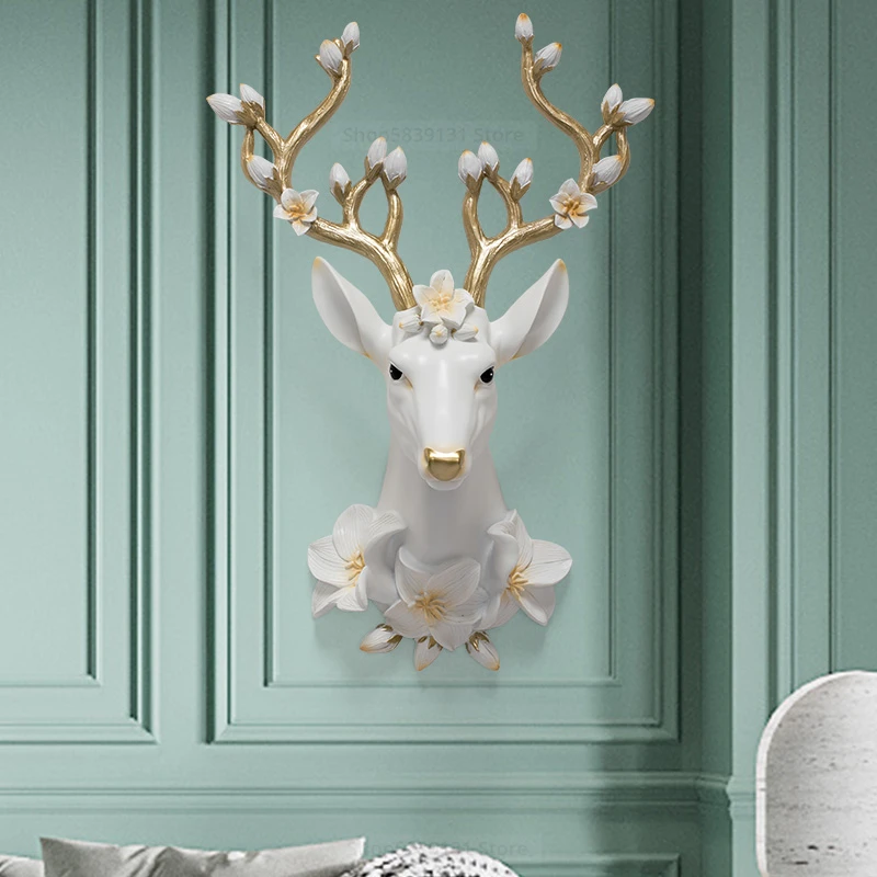 

Fortune Attracting Deer Head Wall Pendant North American Style Living Room Decoration Porch TV Background Creative Wall Decor