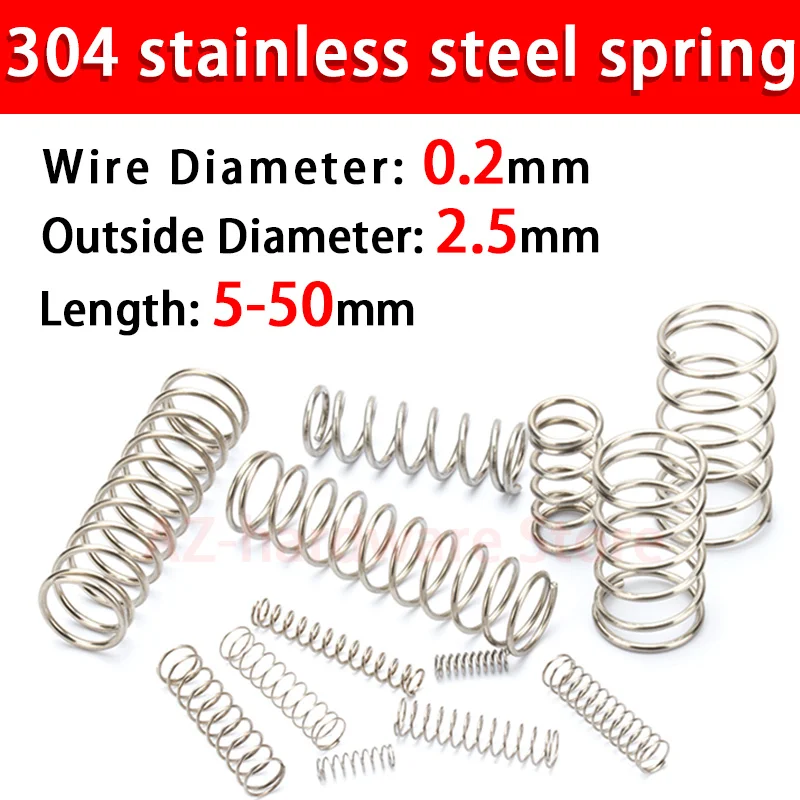 

304 stainless steel compression spring, return spring, steel Wire Diameter 0.2mm outside diameter 2.5mm pressure spring. 10 Pcs