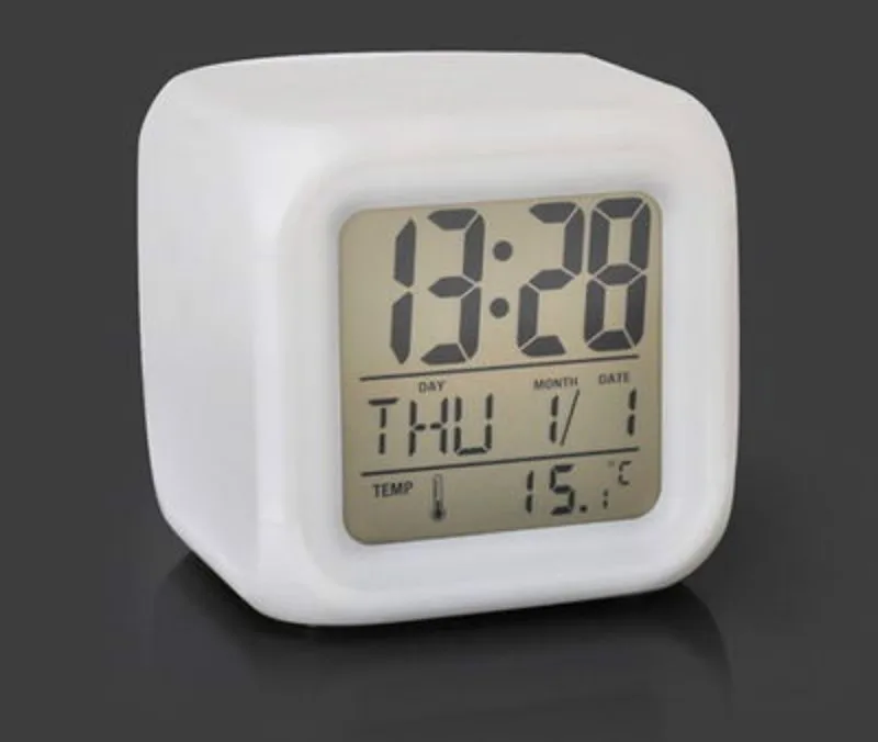 7 Color Glowing LED Change Digital Alarm Clock Thermometer Cube Time Night Cub Data Week and Temperature Display | Дом и сад