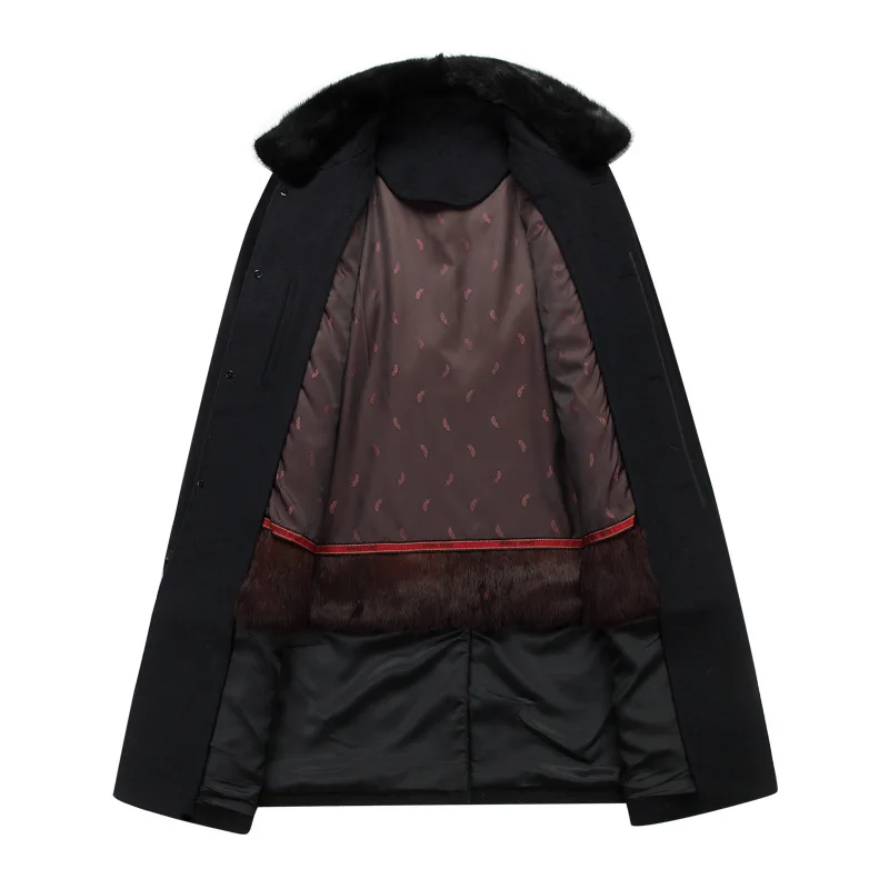 Новое зимнее кашемировое пальто мужское шерстяное с норковым воротником и