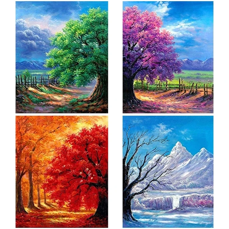 

DIY 5D Diamond Painting Four Season Tree Diamond Embroidery Landscape Cross Stitch Full Round/Square Drill Resin Home Decor Gift