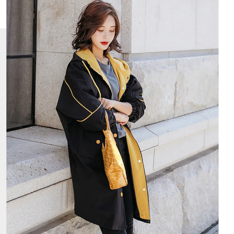 

2021 Spring Autumn Women's Hooded Jacket Fashion Letter Medium Long Large Loose Korean Chic Windbreaker Female Outwear P16
