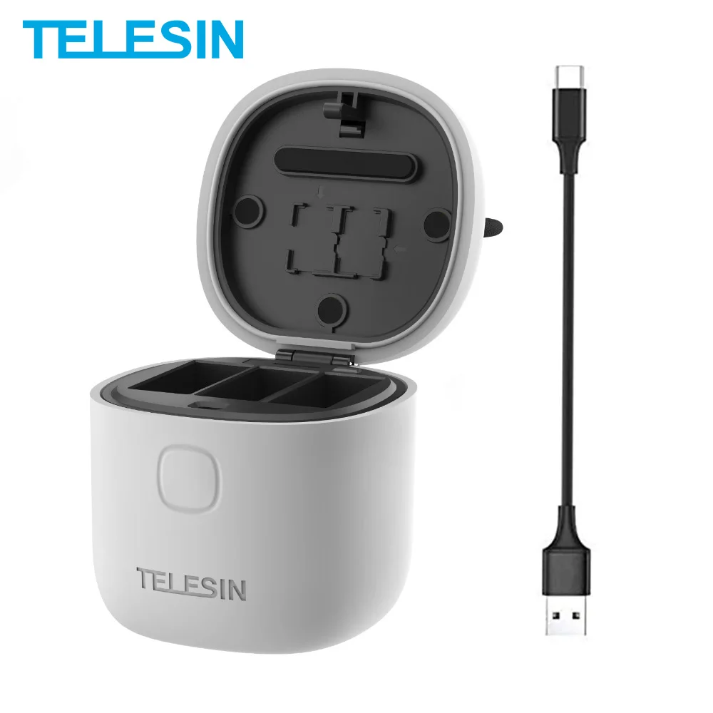 

TELESIN 3 Slots Charger For GoPro Hero 9 LED Light TF Card Reader Storage Charging Box for GoPro Hero 9 Black