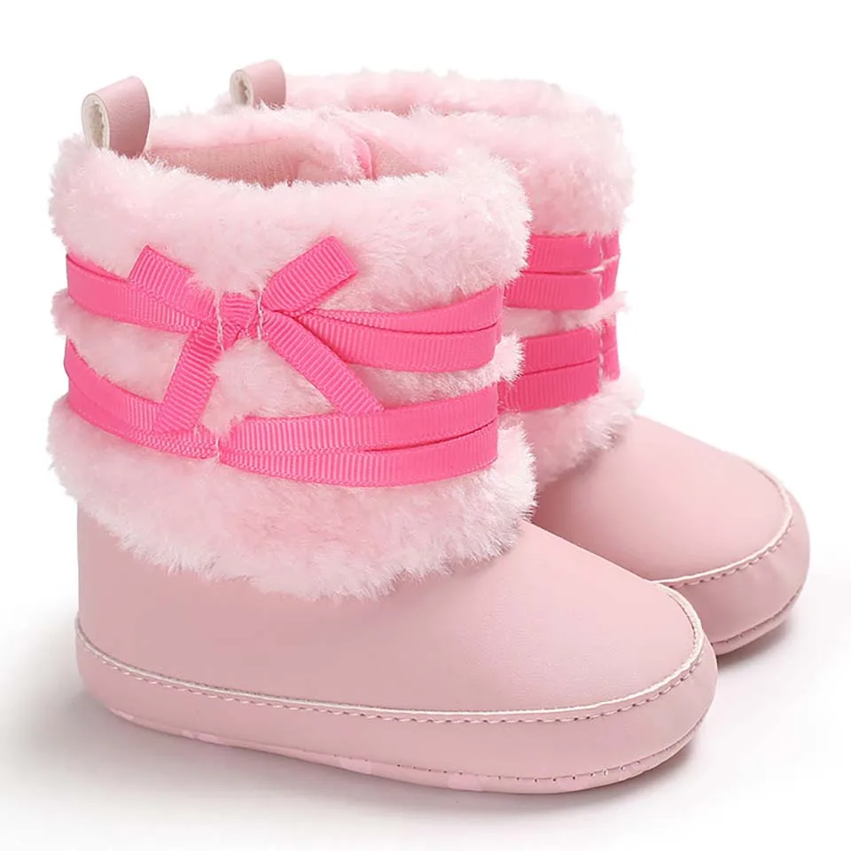 Winter Infant Baby Girl Snow Boots Baby Shoes Boys Newborn Toddler Warm Cotton Soft Sole Booties Crib Shoe Fur Bow First Walker images - 6