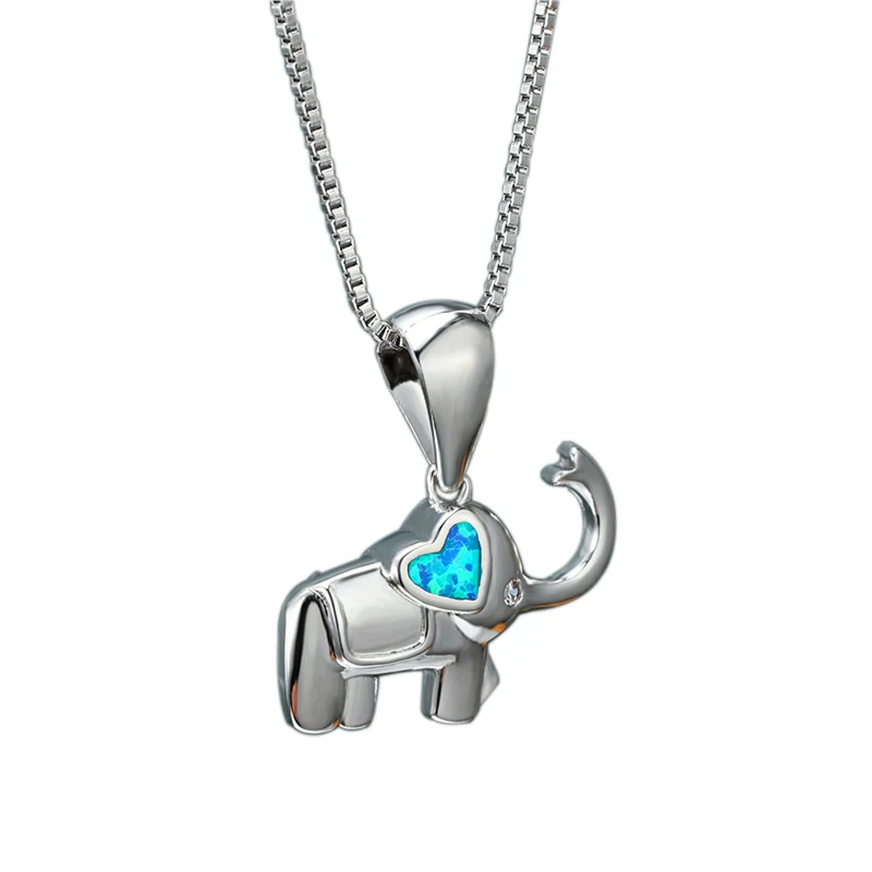 

Cute Elephant Animal Pendant Necklace for Women Girl Gift Fashion White/Blue Imitation Opal Women Necklace Wedding Jewelry
