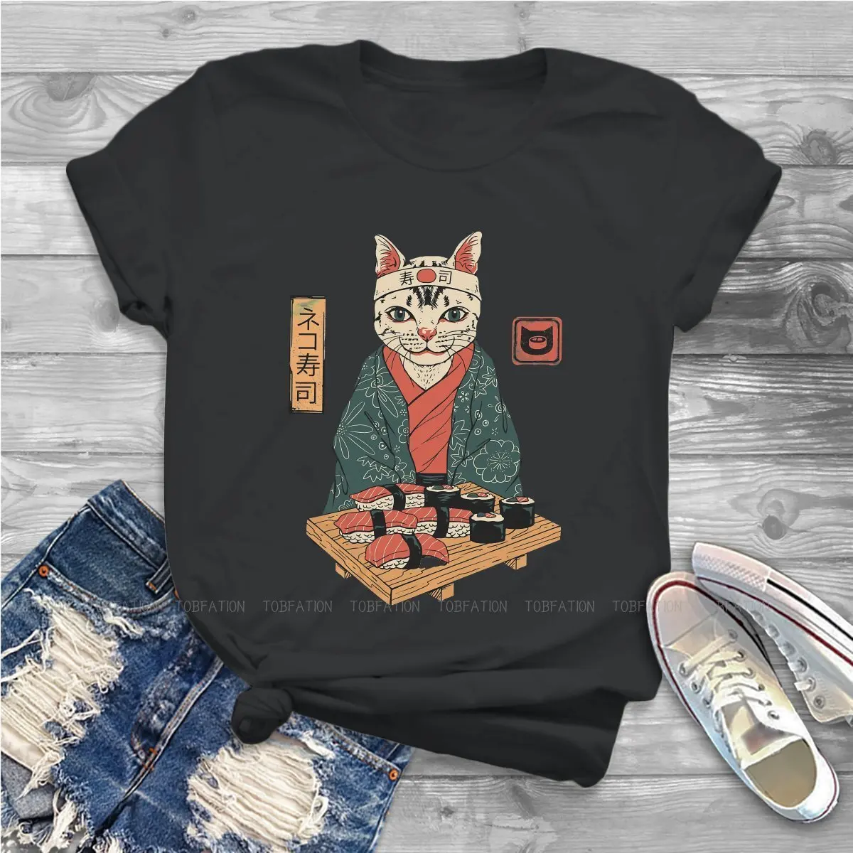

Neko Bar Kawaii Girls Women T-Shirt SUSHI Kawaii Food Blusas Harajuku Casual Short Sleeve Vintage Oversized Tops