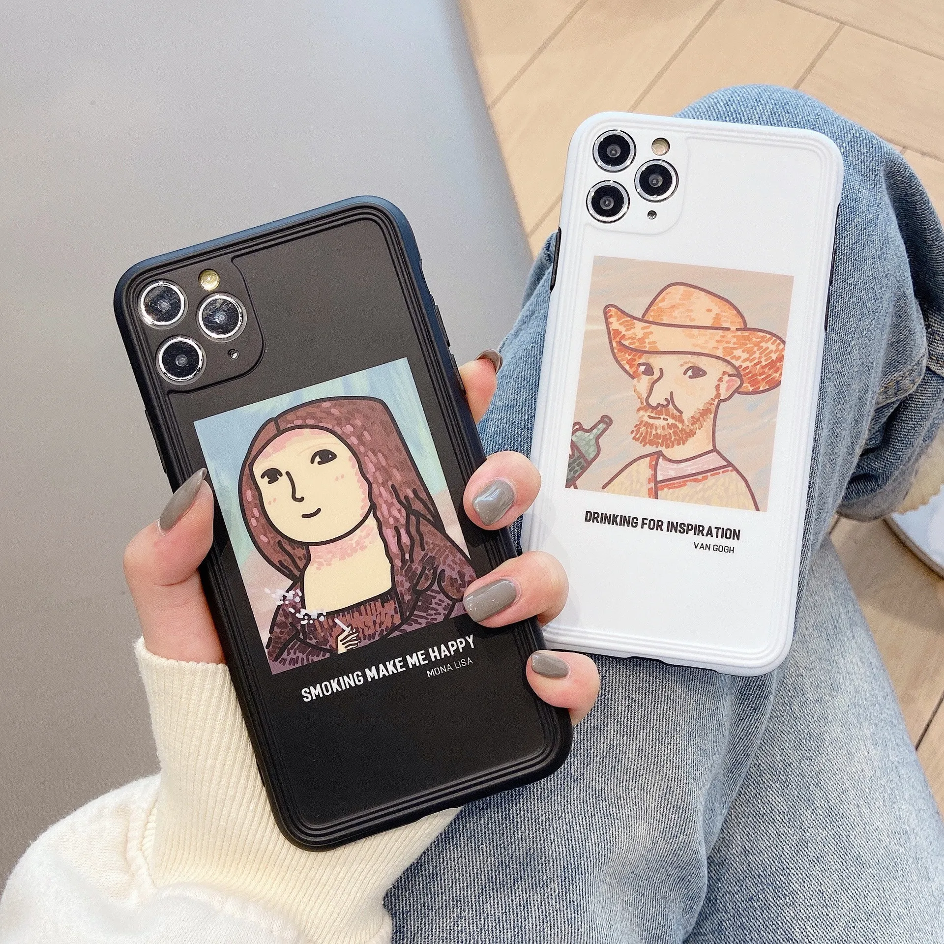 Милый мультяшный Прозрачный чехол для телефона Ван Гога пара силиконовый coque iPhone