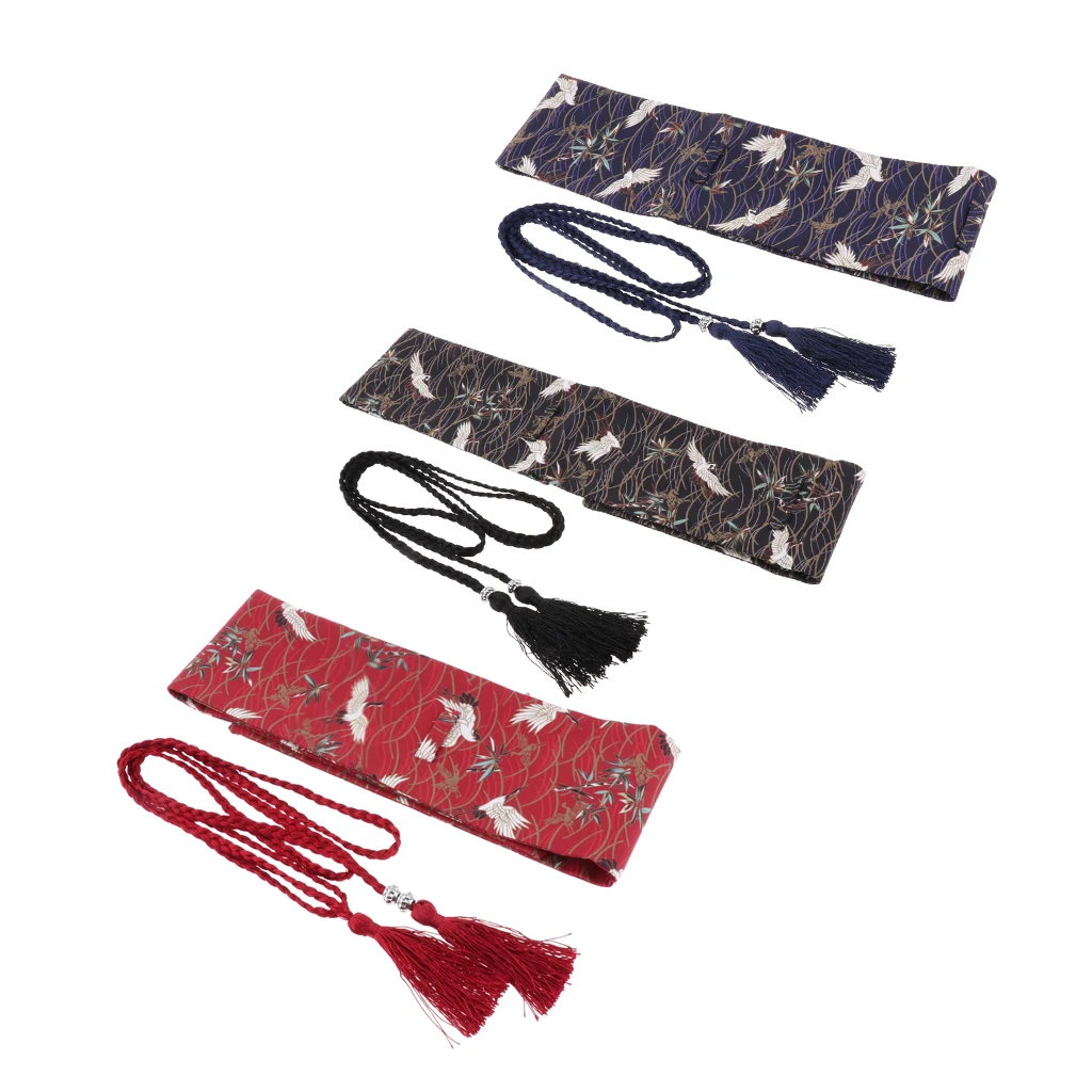 

Red-Crowned Crane Pattern Wide Corset Band Lace Up Waistband Vintage Fabric