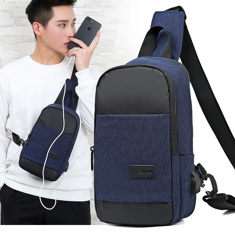 

Men Handbag USB Casual Shoulder Pouch Waterproof Outdoors Messenger Bag Oxford Male Crossbody Bags Anti-Theft Chest Pouch