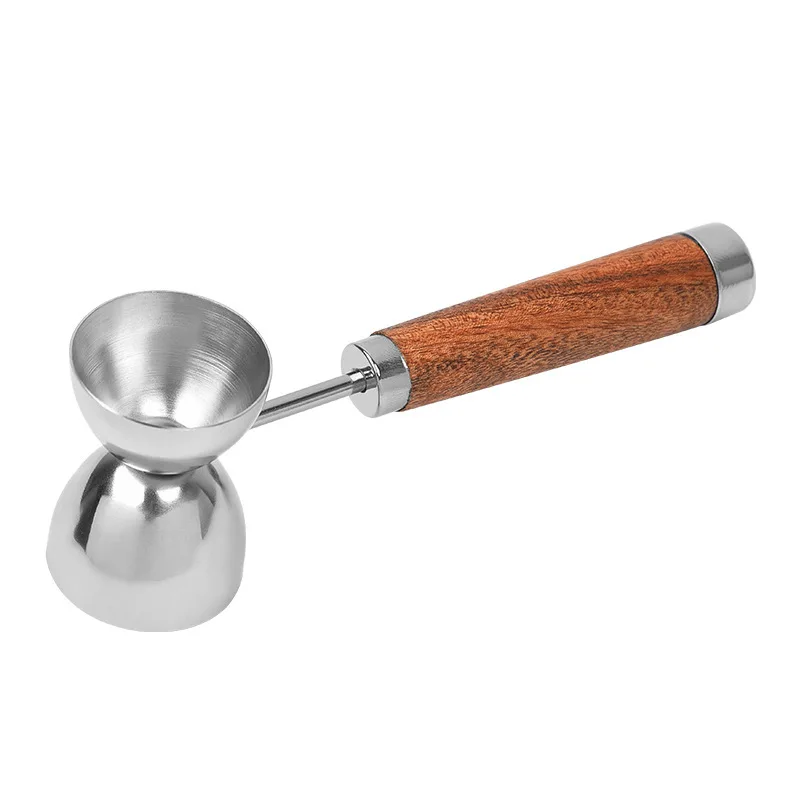 

3pcs Wooden Handle Double-headed Wine Measuring Cup, Cold Drink Chicken Tail Cocktail Milk Tea Coffee Stirring Bar Spoon Set