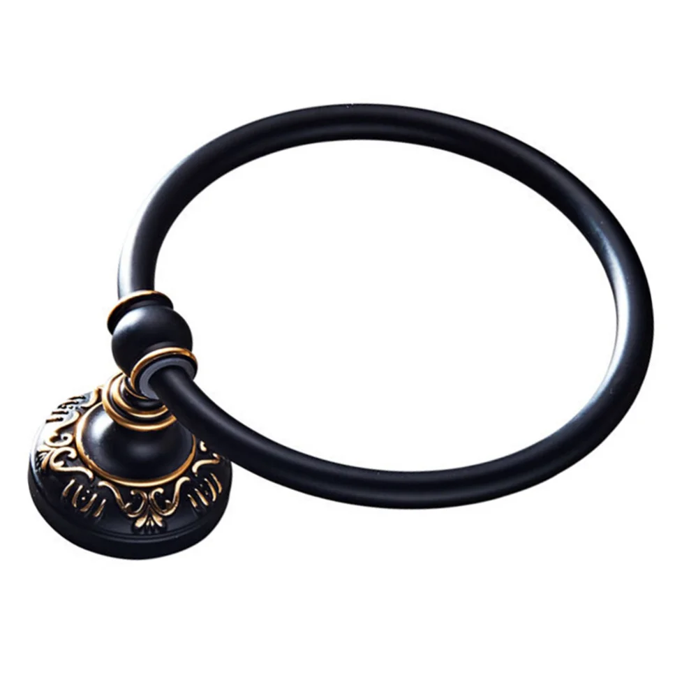 

Black Antique Bathroom Towel Ring Towel Rack Round Wall Mount Towel Ring American Space Aluminum Bathroom Towel Ring Shelf