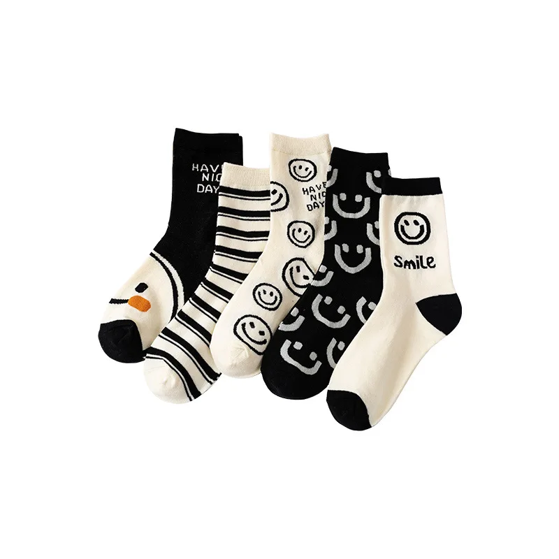 Korea Smiling Face Harajuku Women Socks Kawaii Cute Funny Cotton Socks Unisex Happy Casual Streetwear  Woman Socks