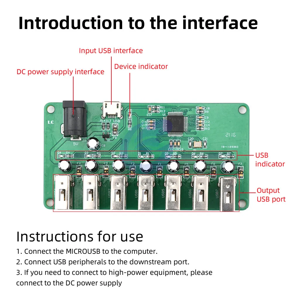 

DC 5V USB 2.0 HUB Module 1 to 7 Port Hub USB Expansion Module 2A