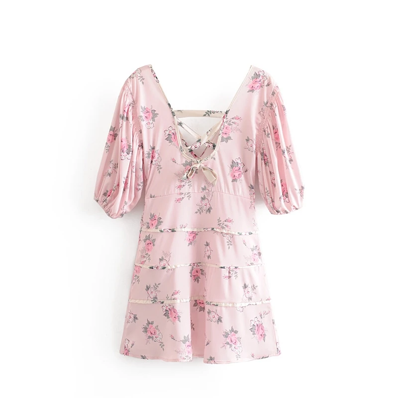 Chu Sau beauty New Fashion Holiday Style Floral Print Backless Dress Women Casual Chic Bow Mini Dresses Female Vestido De Moda | Женская
