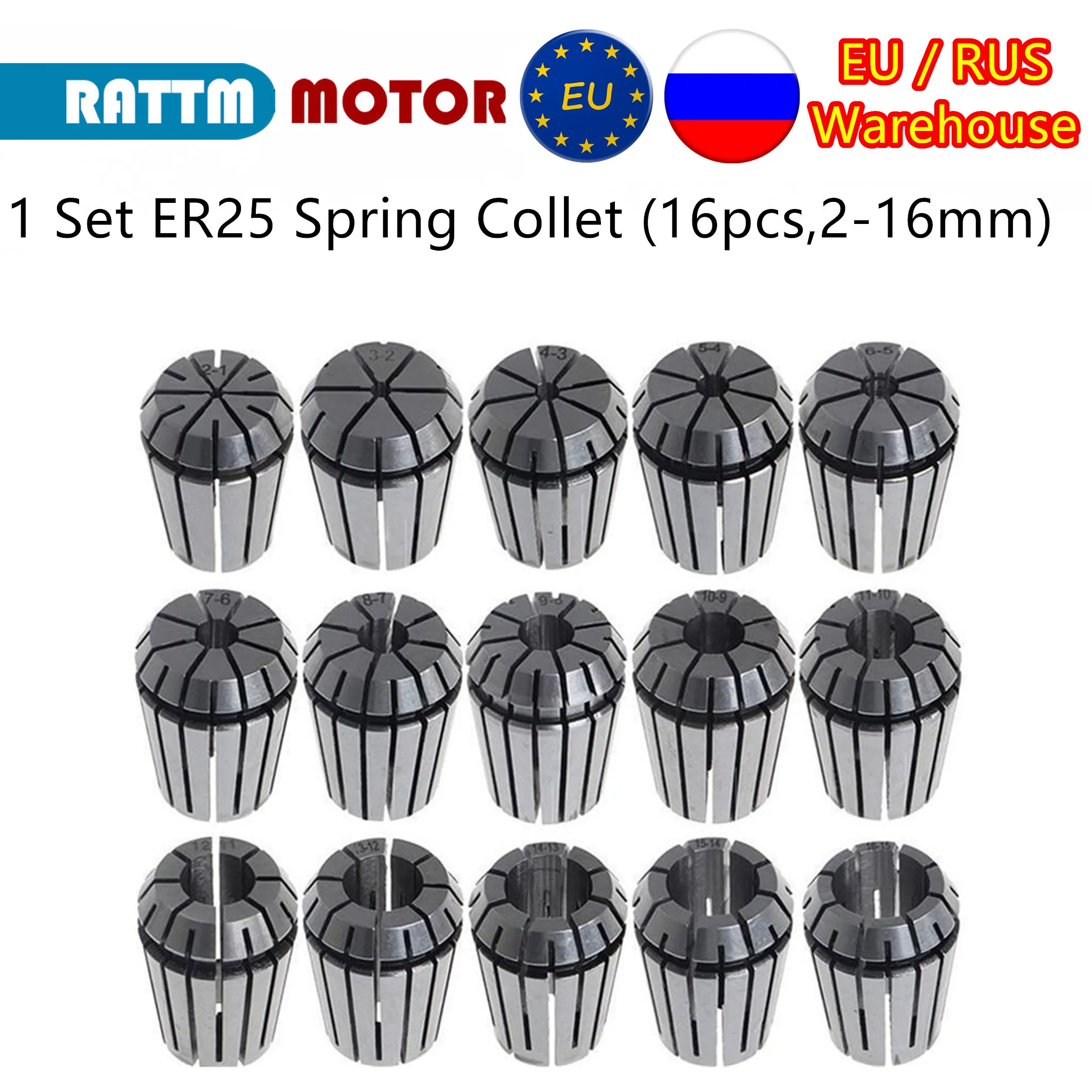 

【EU/RUS Free Ship】Full Set 16Pcs ER25 2-16mm Beating 0.1mm Precision Spring Collets for CNC Milling Lathe Tool Engraving Machine