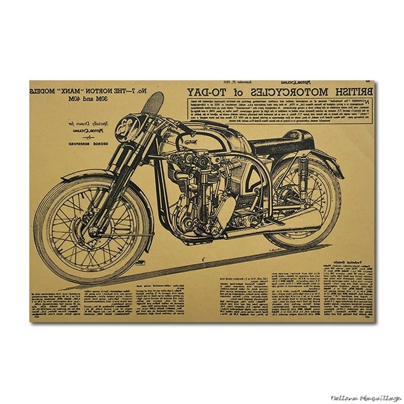 

Мотоциклетный дизайнерский ретро-постер из крафт-бумаги, эскиз, бар, кафе, винтажная живопись, настенная наклейка, гостиная, домашний декор