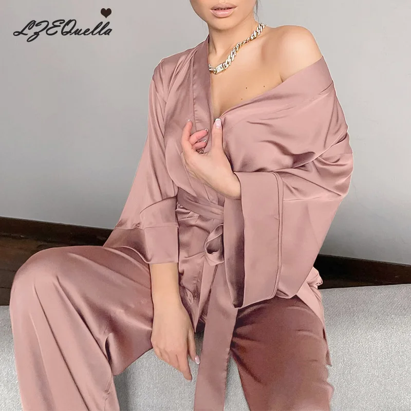 Autumn/Winter 2021 New long-sleeved trousers ladies pajamas suit simple style women 2 pieces set women's home service sleepswear