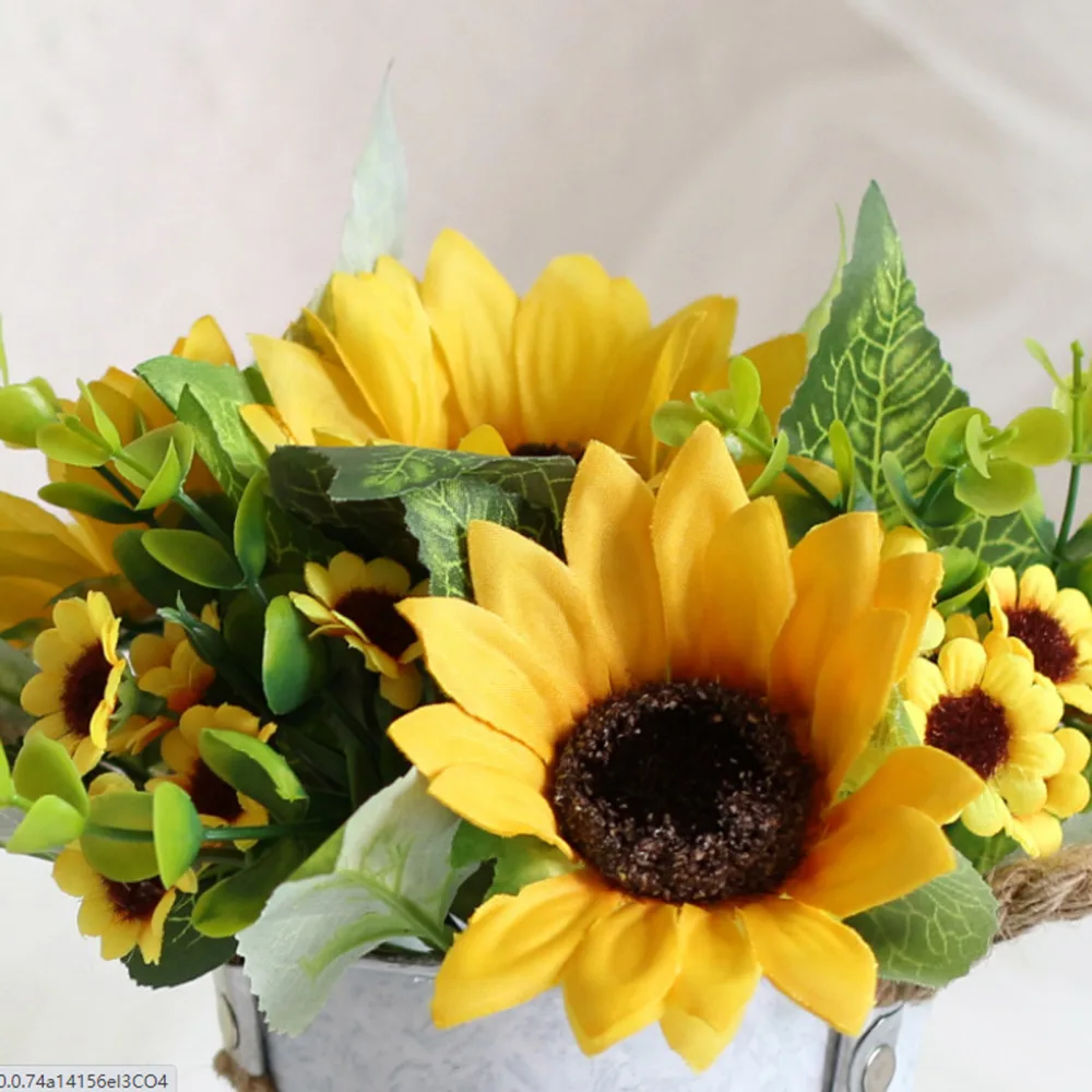 Sunflower Fake Flowers In Metal Potted Ornaments Plant Set Simulation Bonsai For Wedding Party Stage Centerpieces Decorations | Дом и сад