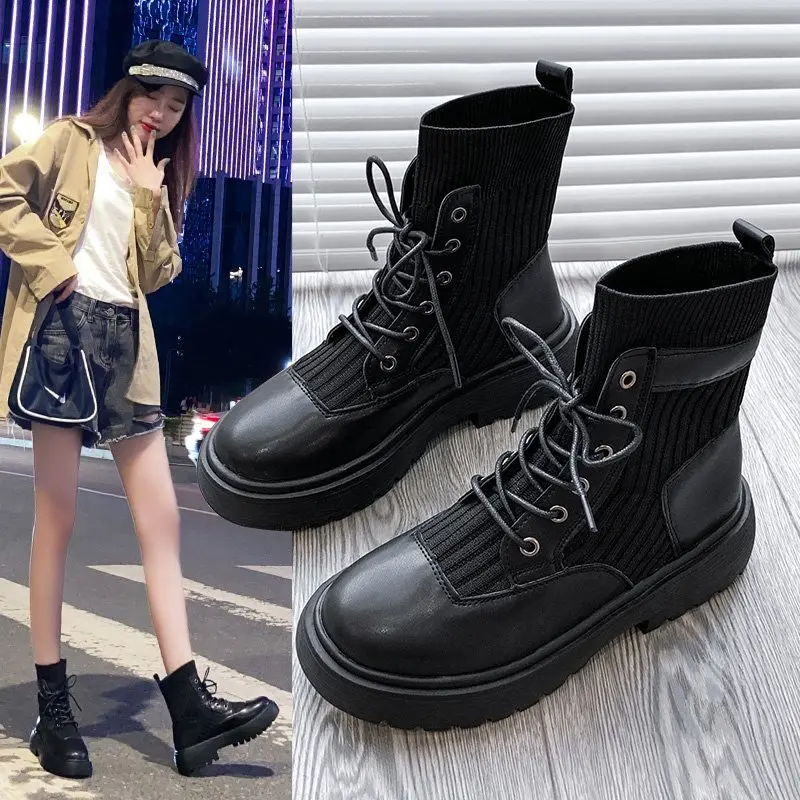 

Black Soft Leather Ankle Boots Women's British Style Autumn and Winter 2021 New Casual Women's Shoes Short Boots Women Fashion