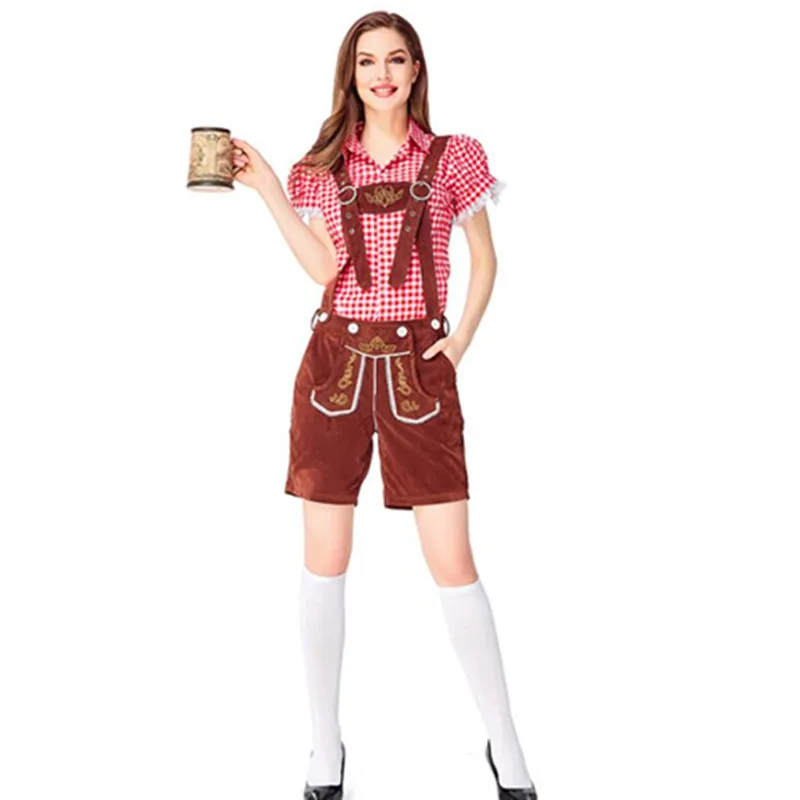 A8(Shirt Pants Hat ) Традиционный Женский Костюм Октоберфест с подтяжками шляпа костюмы набор Октоберфест баварское пиво девушка бар униформа - Цвет: A8(Shirt Pants Hat )