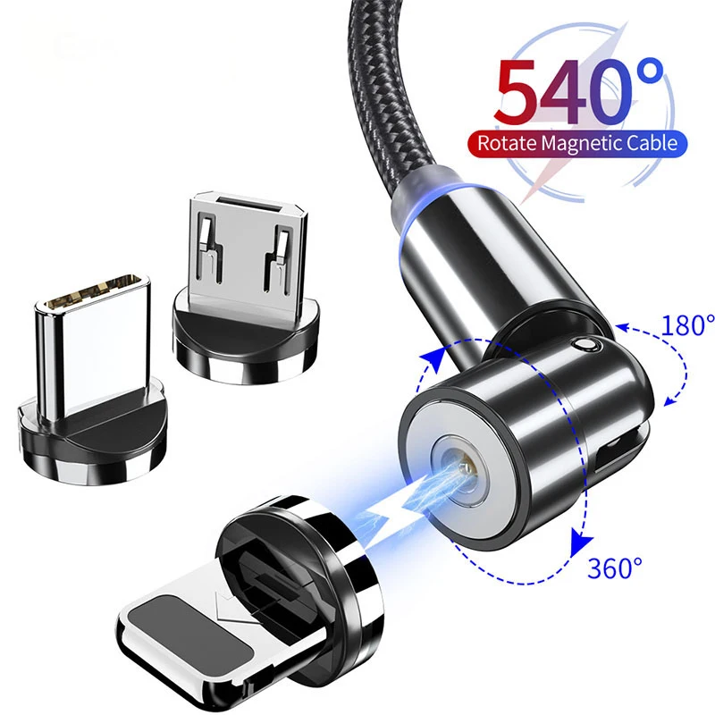 

540 Rotate Magnetic Cable Fast Charge Micro USB Type C Cable For iPhone 12 11 Pro Xiaomi USB C Magnet Charger Wire Cord