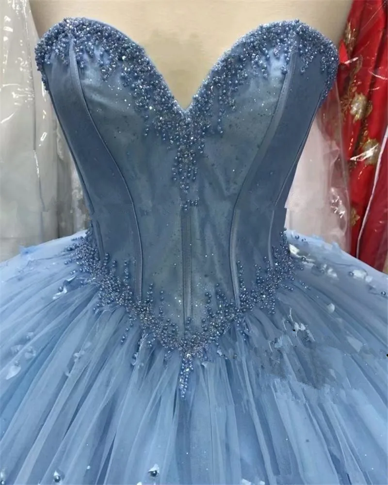 Женское бальное платье с 3D цветами голубое 16 Quinceanera модель 2021 года для отладки