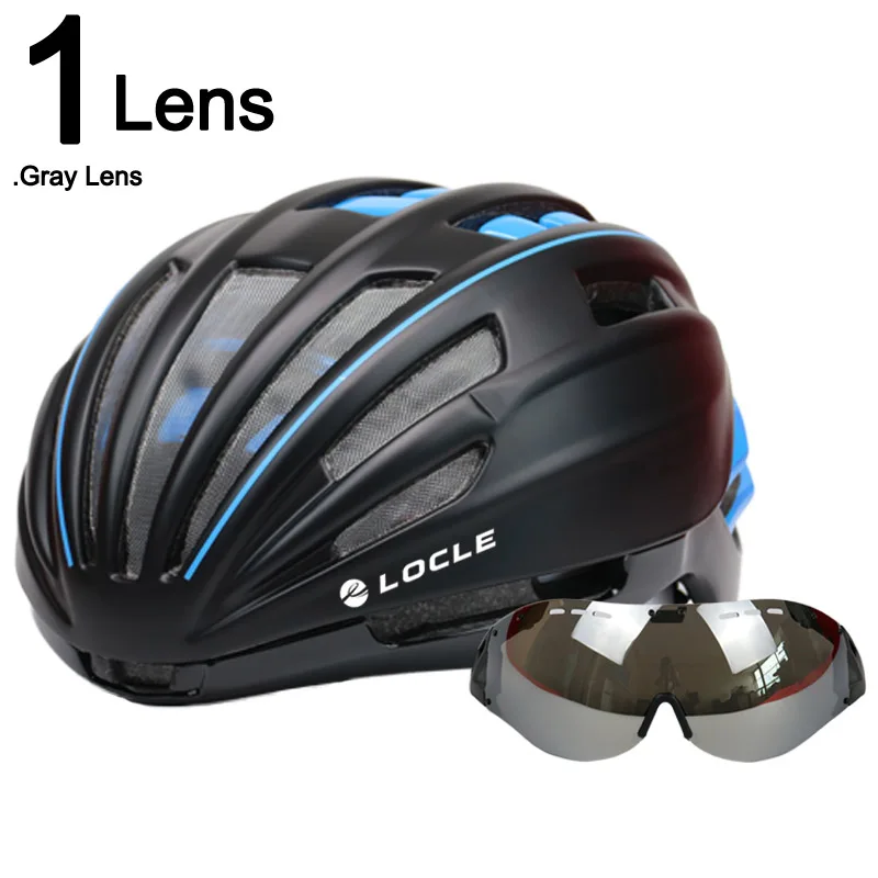 LOCLE двухслойный дорожный горный велосипедный шлем MTB с очками велосипедный шлем 280 г Casco Ciclismo велосипедный шлем - Цвет: Black Blue 1 Lens