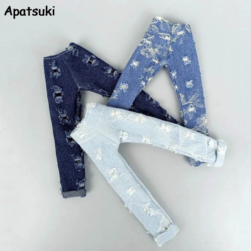 

3pairs/lot Fashion Ripped Denim Jeans Pants For Barbie Doll Clothes Trousers For 11.5" 1/6 BJD Dollhouse Accessories Kid Toys