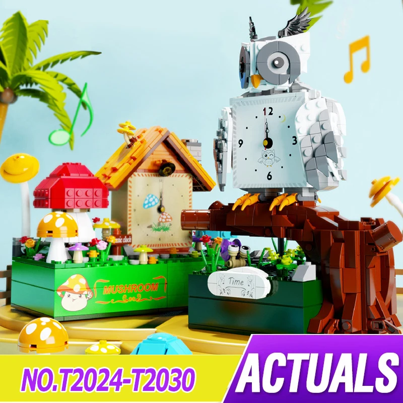 

T2024-30 Clock Music Box Owl Pirate Ship Assembled Modular Building Blocks Bricks Model DIY Children's Puzzle Toy Christmas Gift