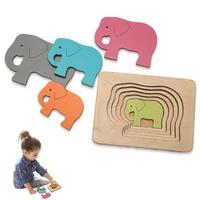 1 set multi layer growth process puzzle animal elephant wooden puzzles kids montessori educational learning toys for children