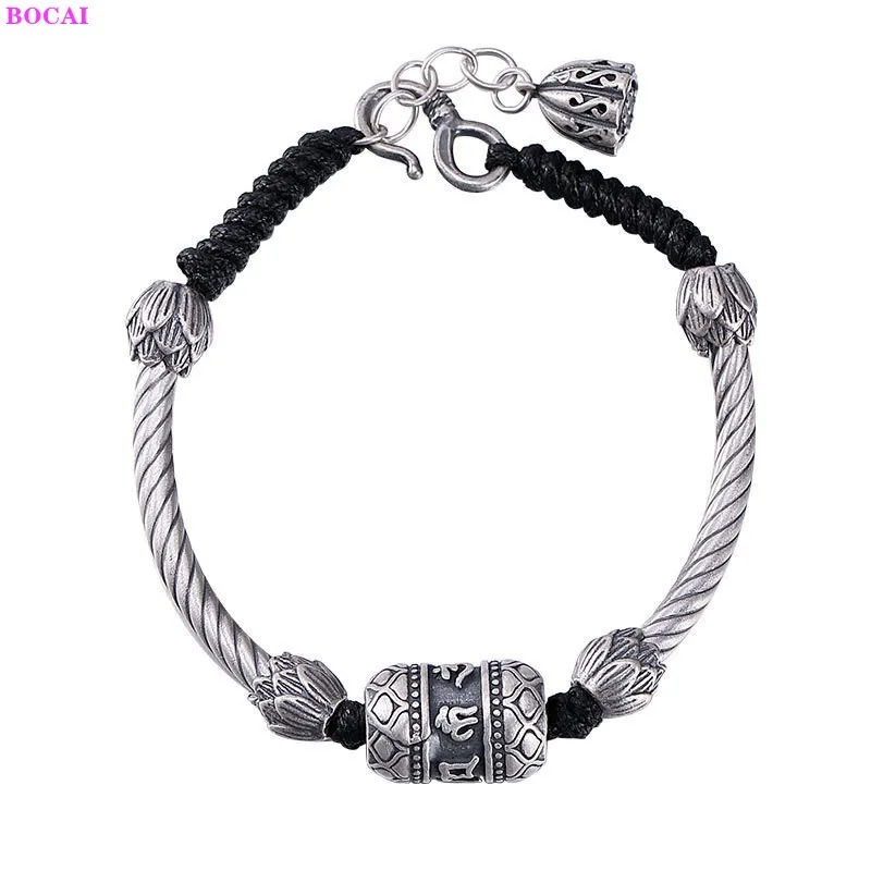 

BOCAI S925 Sterling Silver Bracelet 2021 Fashion Thai Silver Jewelry Popular Heart Sutra Argentum Wax Rope Hand Chain For Women