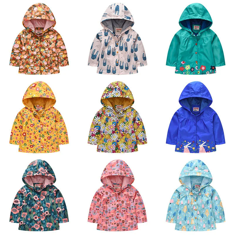 

Spring Autumn Jacket for Girls Coats Hooded Casual Print Baby Girl Clothes Outerwear Kids Fashion Single Breasted Windbreaker