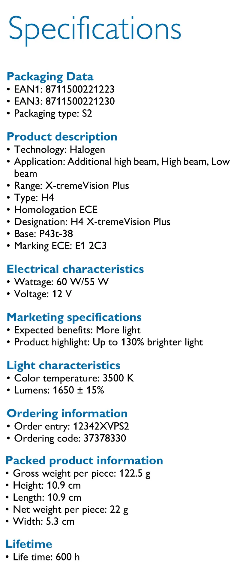 Philips H4 9003 X-treme Vision Plus 130% 12V 60/55W авто галогенная Hi/lo луч автомобильная лампа ECE одобрить 130% ярче 12342XVP S2, пара