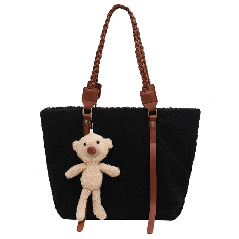

Large Totes Winter Hot Style Faux Fur Female Handbags Ins Chic Plush Shopping Shoulder Bag Black Designer Bags for Women 2021