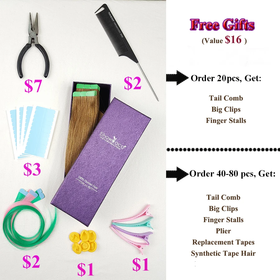 Волосы для наращивания на ленте ShowCoco человеческие волосы неповрежденные remy с