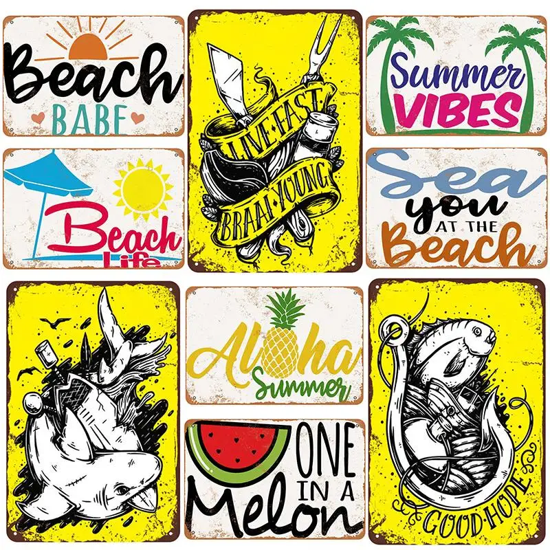 Металлическая винтажная Жестяная Табличка для пляжа булавка потертый Шикарный