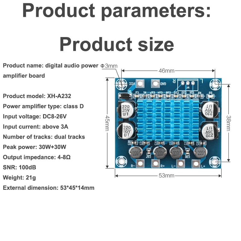 

10Pcs 12V24V 30W+30W TPA3110 XH-A232 Class Digital Audio Power Amplifying Circuit Board Mp3 Stereo Amplifier Module Dual Channel