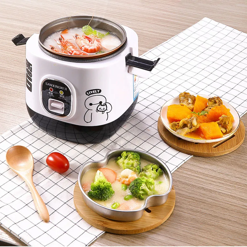 

Kbxstart Mini Rice Cooker Household Insulation Food Warmer Multifunctional Lunch Box Dormitory Electric Stew Pan 1.2L / 1.8L