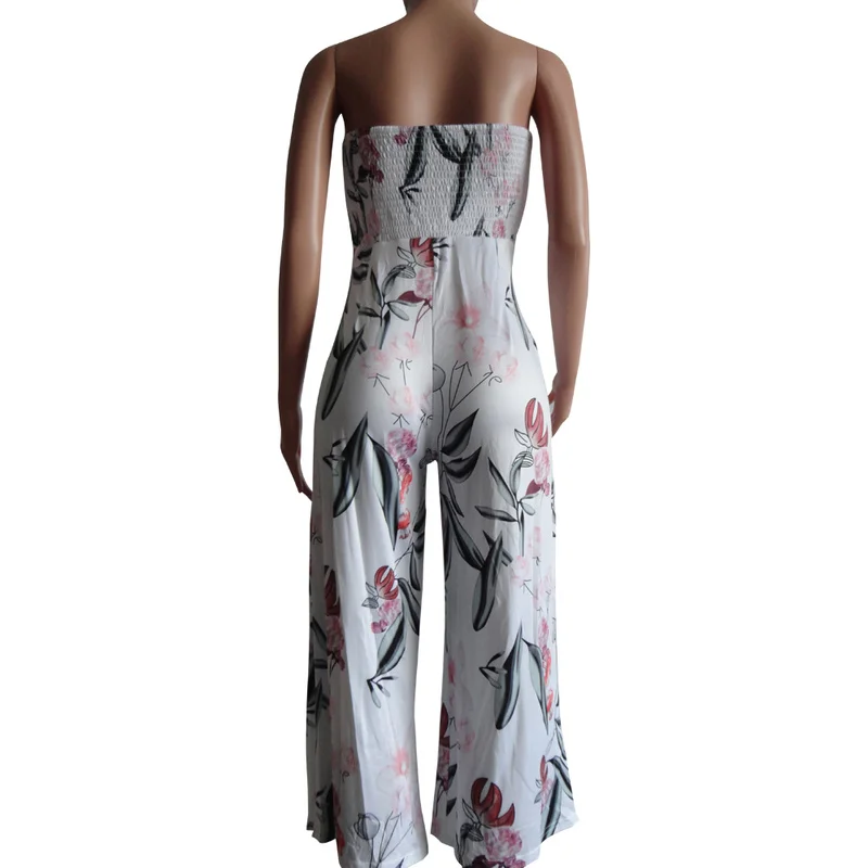 

Floral Sexy Strapless Wide Leg Jumpsuit Women Backless Sleeveless Loose One Piece Overalls Summer Causal Plus Size Bodysuits