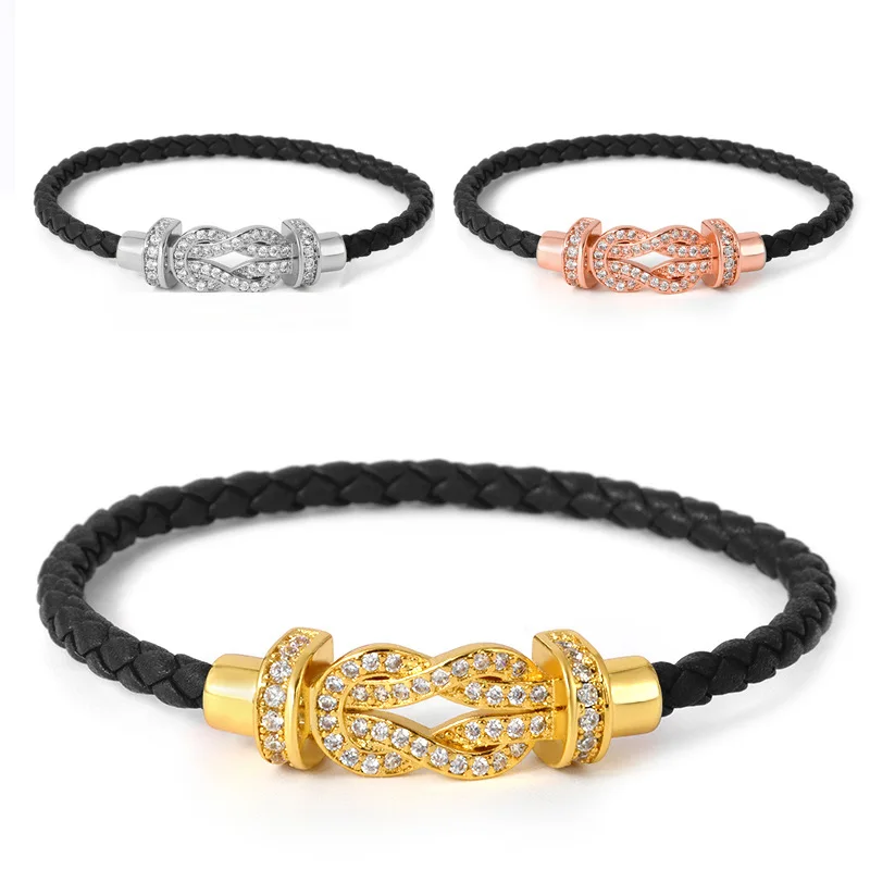 Браслет с фианитами для мужчин и женщин кожаный браслет пряжкой кристаллами под