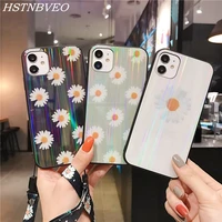 hstnbveo laser laser small flower phone case for iphone 11 12 13 pro 6 6s 7 8 plus x xr xs max case tempered glass phone cover