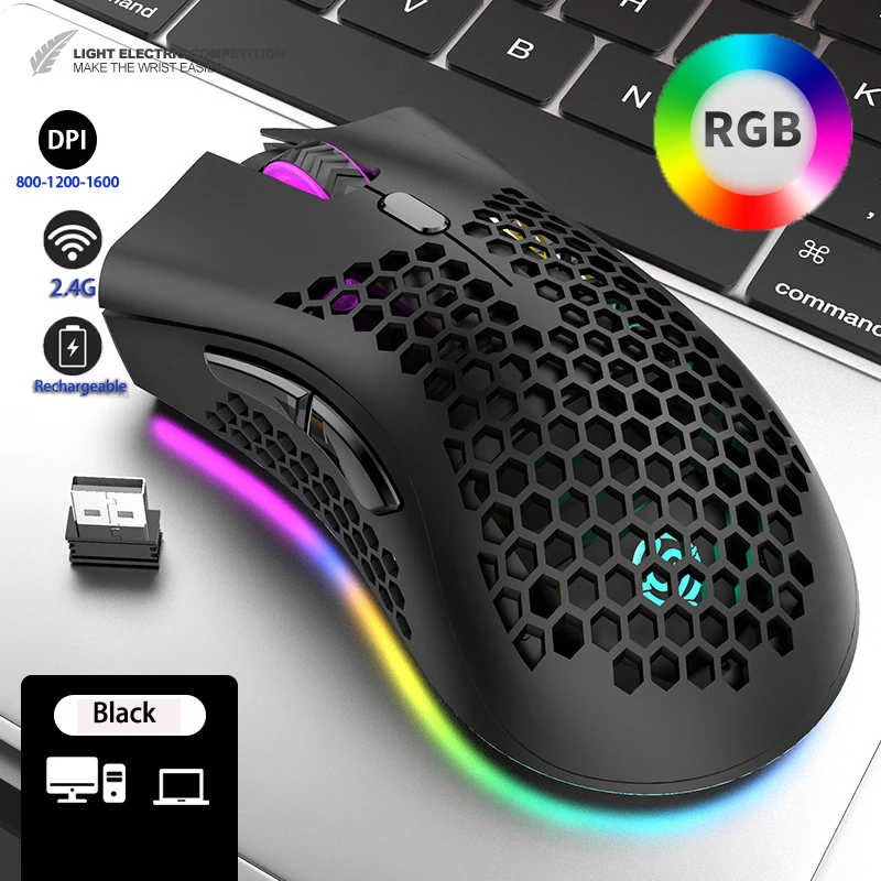 rechargeable with usb receiver 2 4g wireless rgb light gaming mouse for desktop pc notebook computers laptop mice gamer mause free global shipping