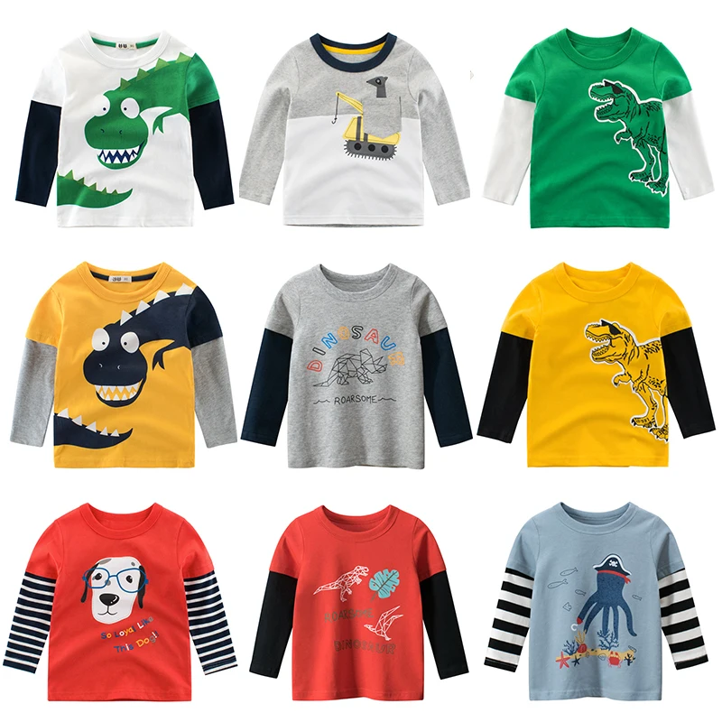 Boys T Shirt Tops Long-Sleeve  Toddler Baby Girls Kids Children Cotton Fashion Autumn Spring Print Car for 2 3 4 5 6 7 8 Years