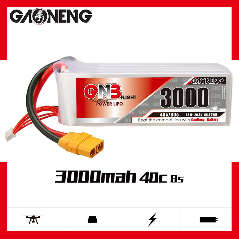 1-2pcs GNB 3000mAh 29.6V 8S 40C/80C Lipo Battery With T/XT60/XT90 Plug For RC Helicopter Quadcopter FPV Racing Drone Parts | Игрушки и