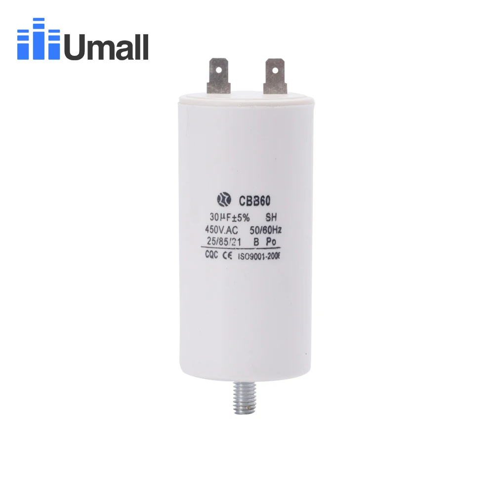 CBB60 450V 30 мкФ Бег моторный запускаемый конденсатор с алюминиевой крышкой, два 2 контакта с нижней винт для подвергать механической обработке электрической разрядки подвергать механической обработке кондиционеры