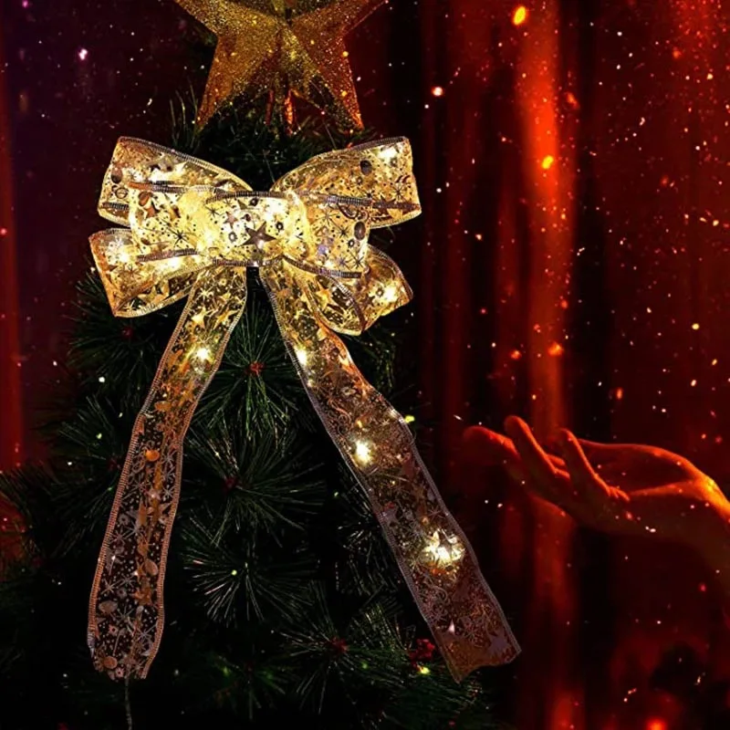

Сказочные светодиодные гирлянды, лента из медной проволоки с бантом, Рождественское украшение для елки вечерние Праздничная Рождественска...