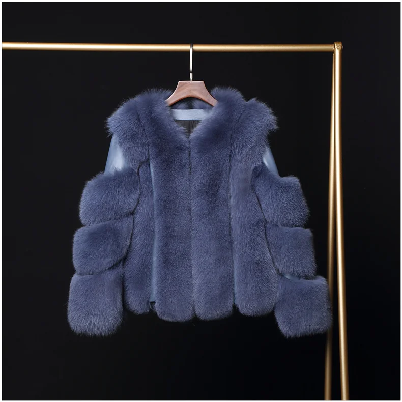 Rf1929 зимнее короткое пальто из натурального Лисьего меха Stlye FluffyReal, натуральная кожа, натуральный мех, куртка с длинным рукавом, женские пальто из натурального меха